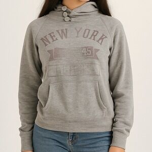 American Eagle Gray Graphic Hoodie Sweatshirt Small Retro Collegiate Sporty